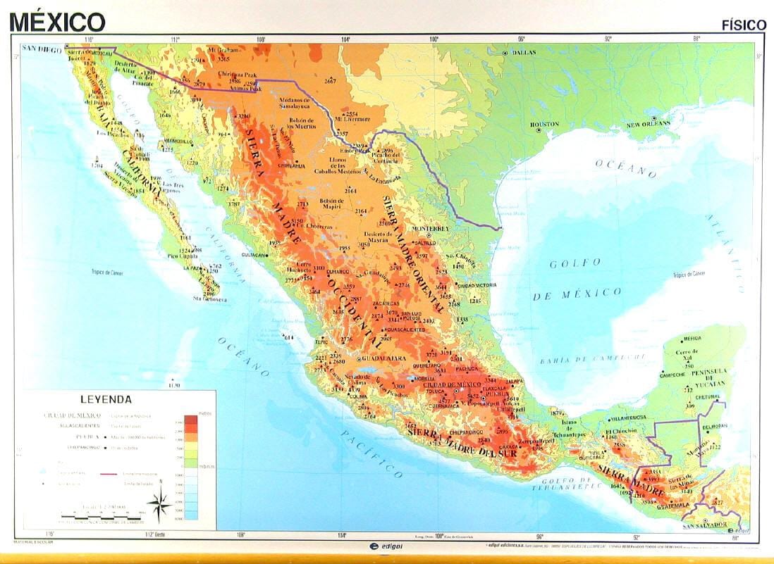 geografinis žemėlapis Meksika