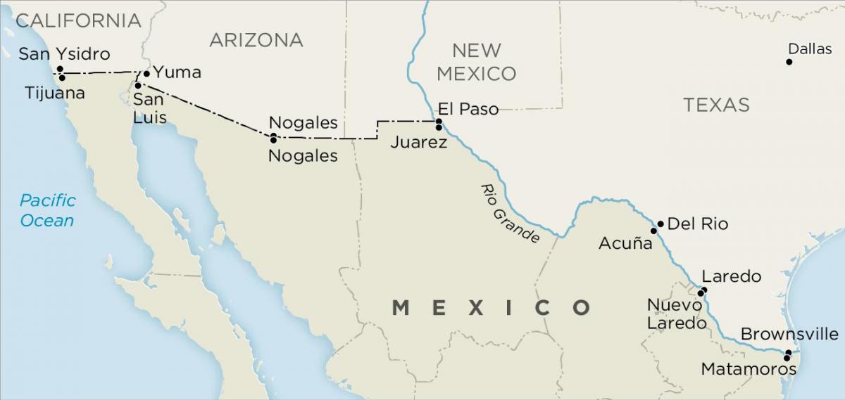 jav ir Meksikos pasienio žemėlapis