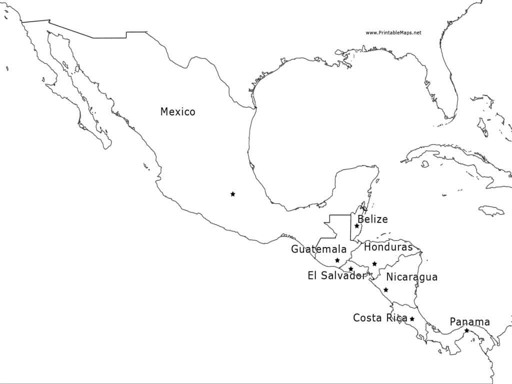 žemėlapis Meksika, centrinė amerika