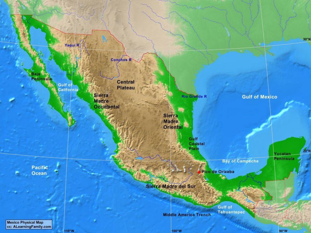 kalnynas Meksikos žemėlapis