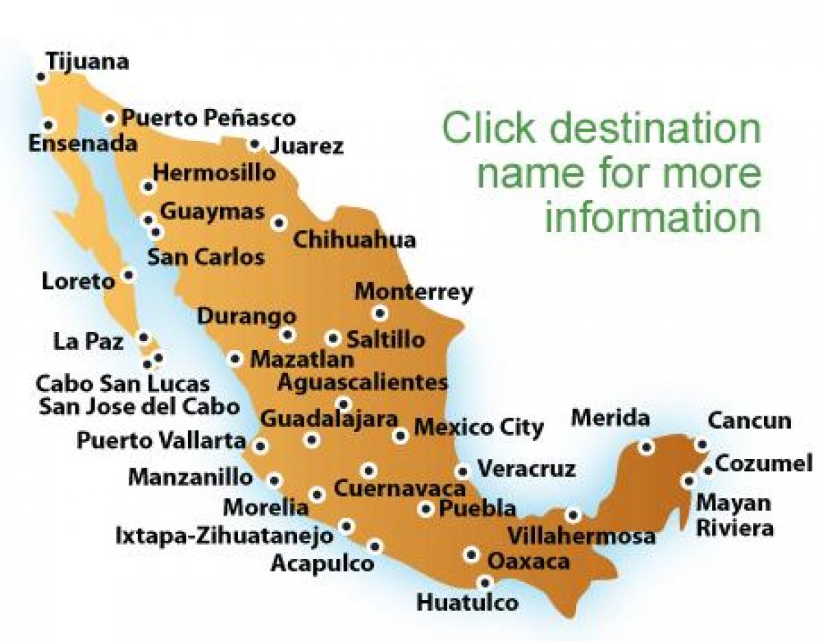 žemėlapis paplūdimiai Meksika