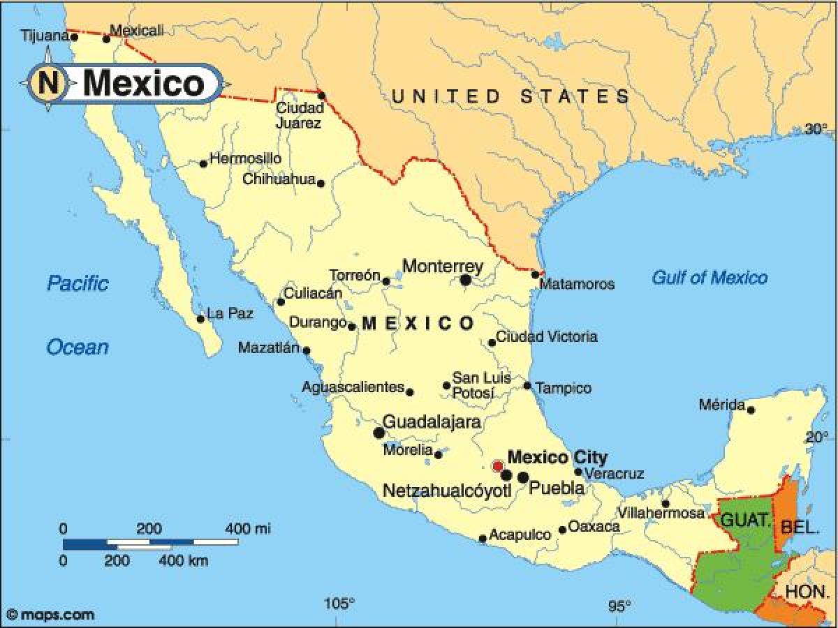 šalies Meksikos žemėlapis