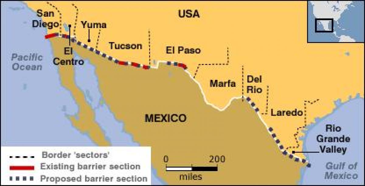 žemėlapis meksikos sienos
