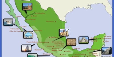 Žemėlapis Meksikos turistinių vietų